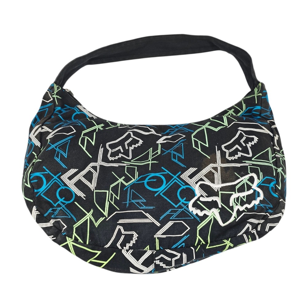 Vintage Y2K Fox Racing Purse Crescent Hobo Bag All Over Print Logo Moto